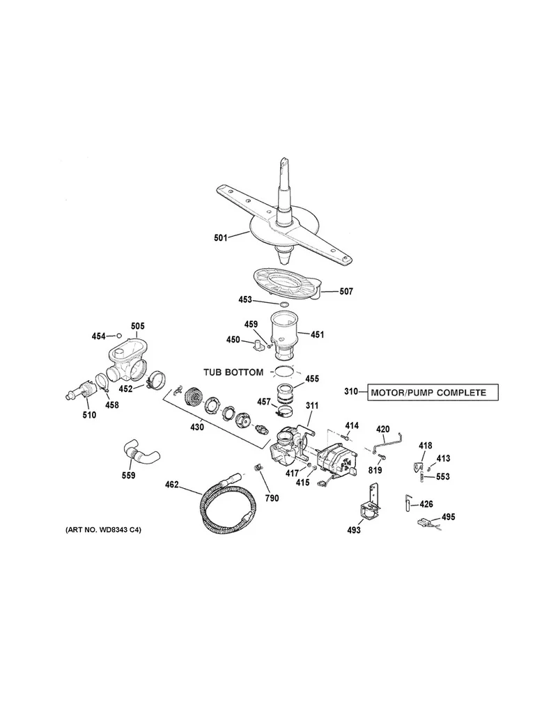 GE Dishwasher Sump Inlet - WG04F04848