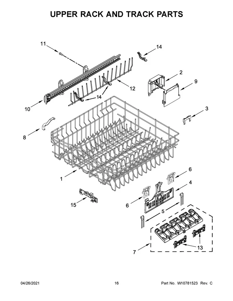 Whirlpool Dishwasher Upper Dishrack - W10727422, Replaces: 8539098 - Image 2